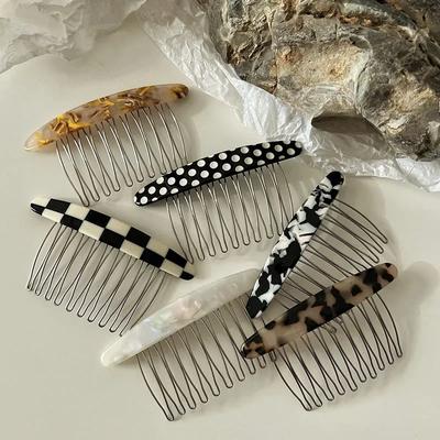 Korean Style Insert Comb Clip Texture Marble Pattern Iron Tooth Simple Comb Clip Bangs Hair Clip Insert Comb Styling Accessories