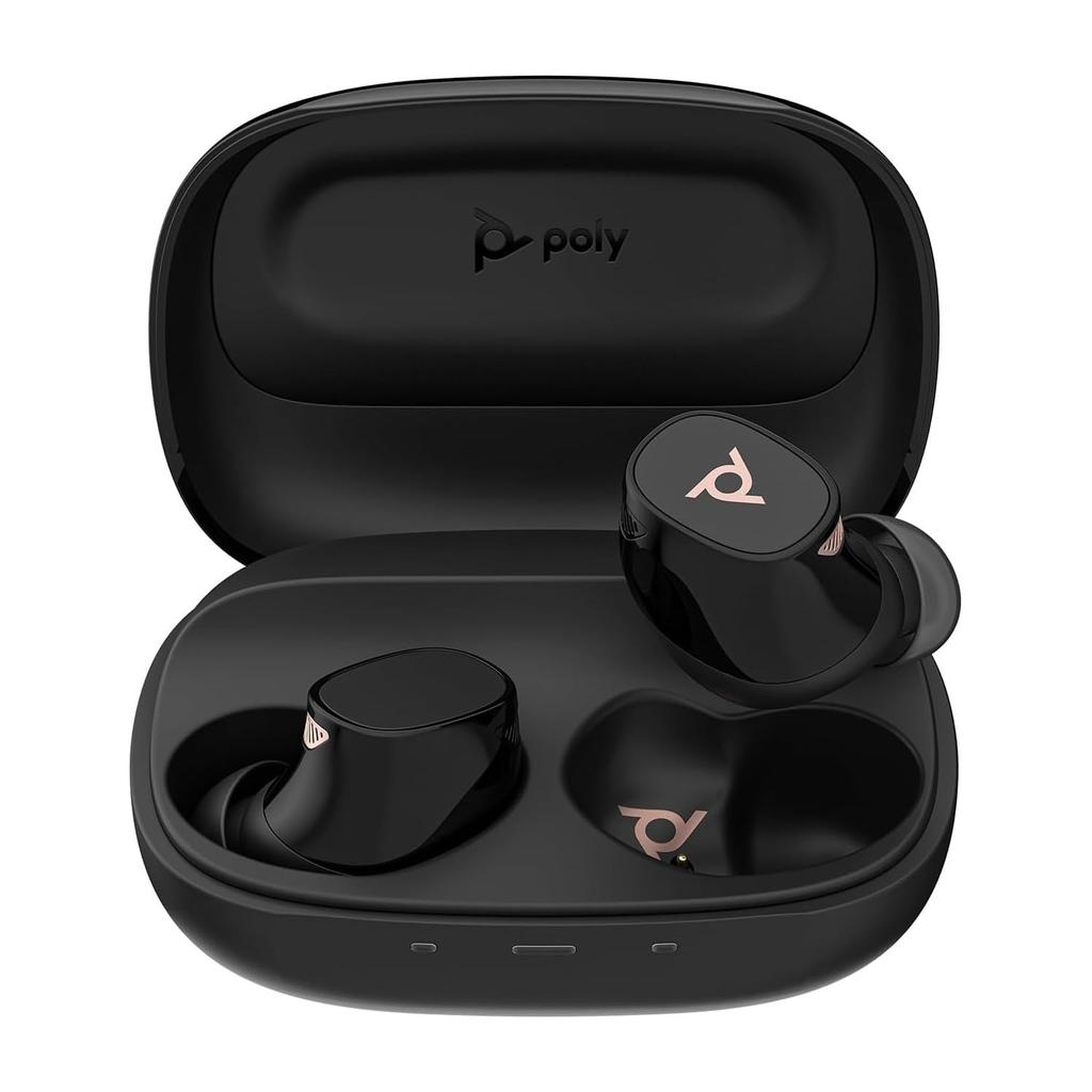Poly Voyager Free 20 Wireless Earbuds with AI Noise Cancelling Adaptive Active Noise Multipoint 6 Web Black with Gold Logo Microphone, Bluetooth,