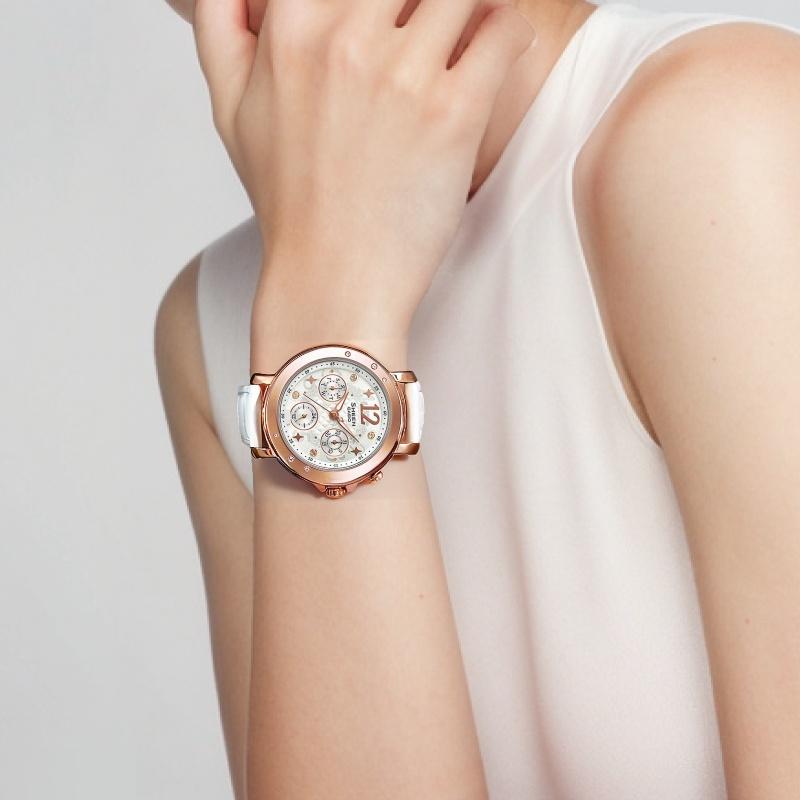 Casio SHEEN 50 Meters Waterproof Quartz Movement Leather Strap Japanese and Korean Watch Women's Watch White Dial SHE-3033GL-7A