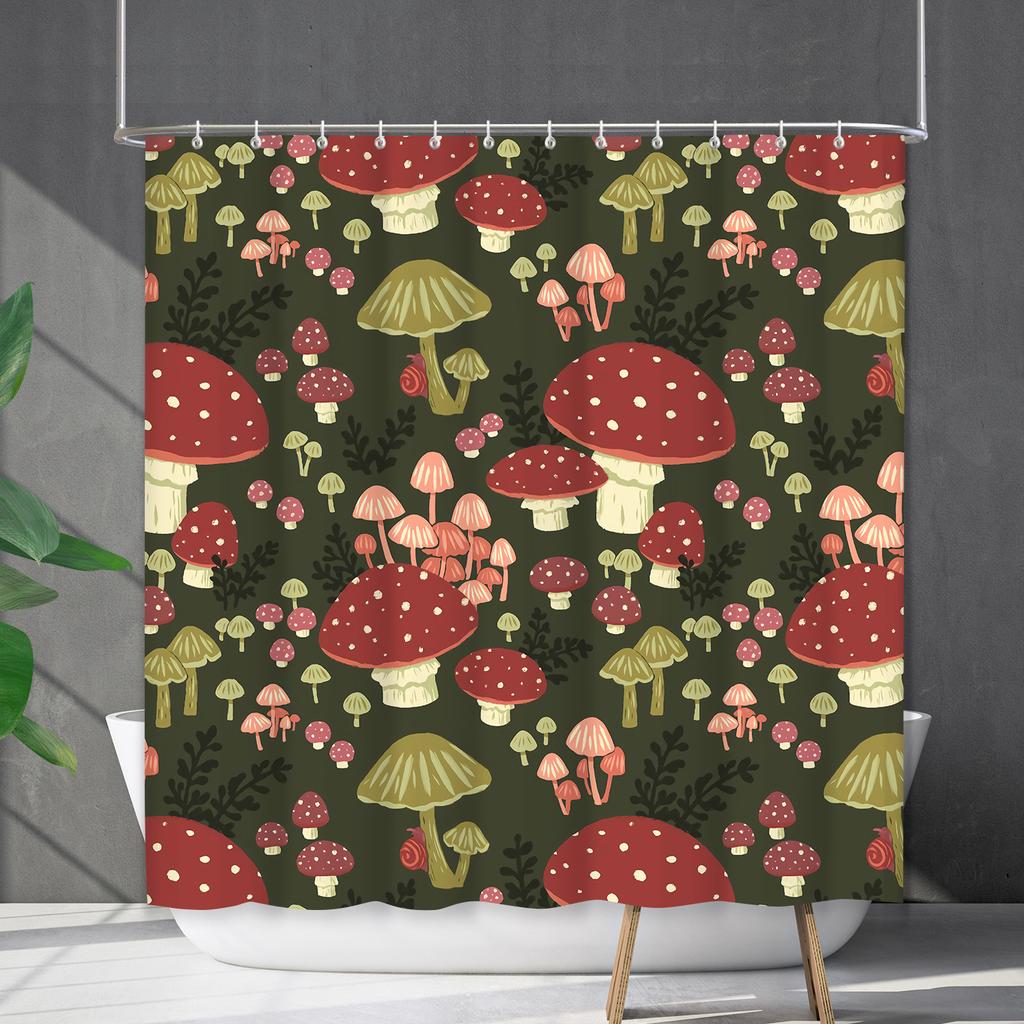 Bathroom Waterproof Curtain Digital Printing Plant Mushroom Shower Curtain Non-Punching Toilet Partition Curtain Shower Cloth