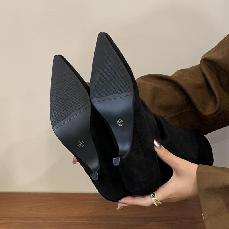 Mode Eilyken Winter Vintage Umgeschlagener Rand Stiefeletten Damen Designer Spitzschuh Dünner Niedriger Absatz Schuhe Kurz Botas Zapatos De Mujer