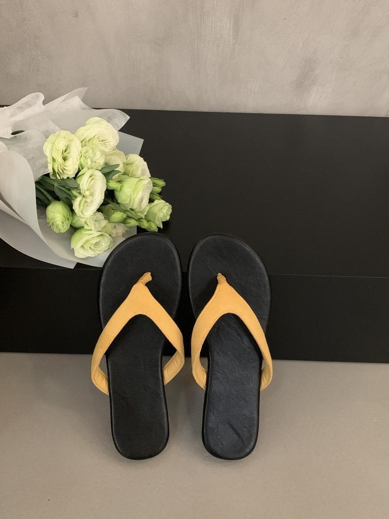 Franska minimalistiska tå-strandsemester-sandaler sommar kontrasterande färg flip-flops damsandaler