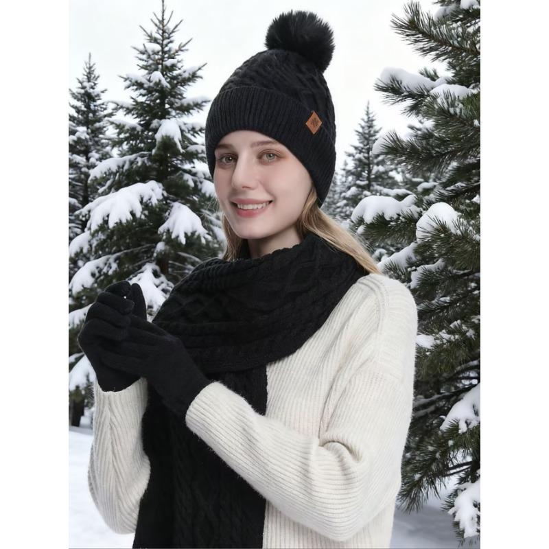 

Hat Scarf Gloves Three Piece Set Winter Outdoor Velvet Warm Ear Protection Knitted Hat 54-60 чёрный