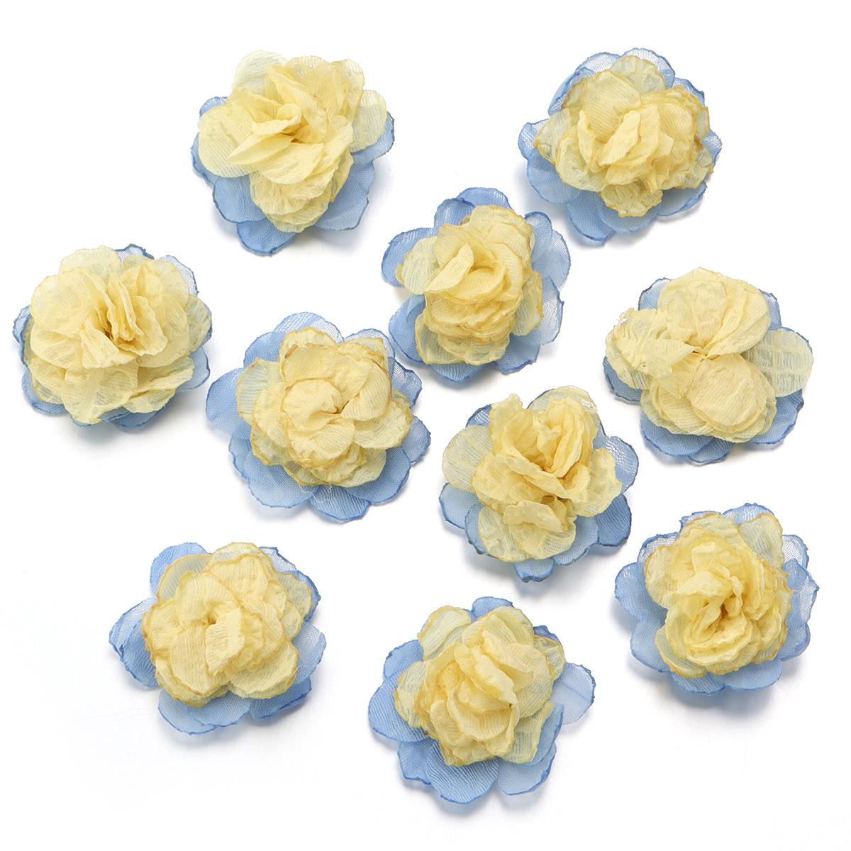 

5pcs/lot Burnt Edge Flowers Artificial Flowers Colorful Chiffon Flower Appliques DIY Headwear Garment Wedding Decor Supplies жовтий