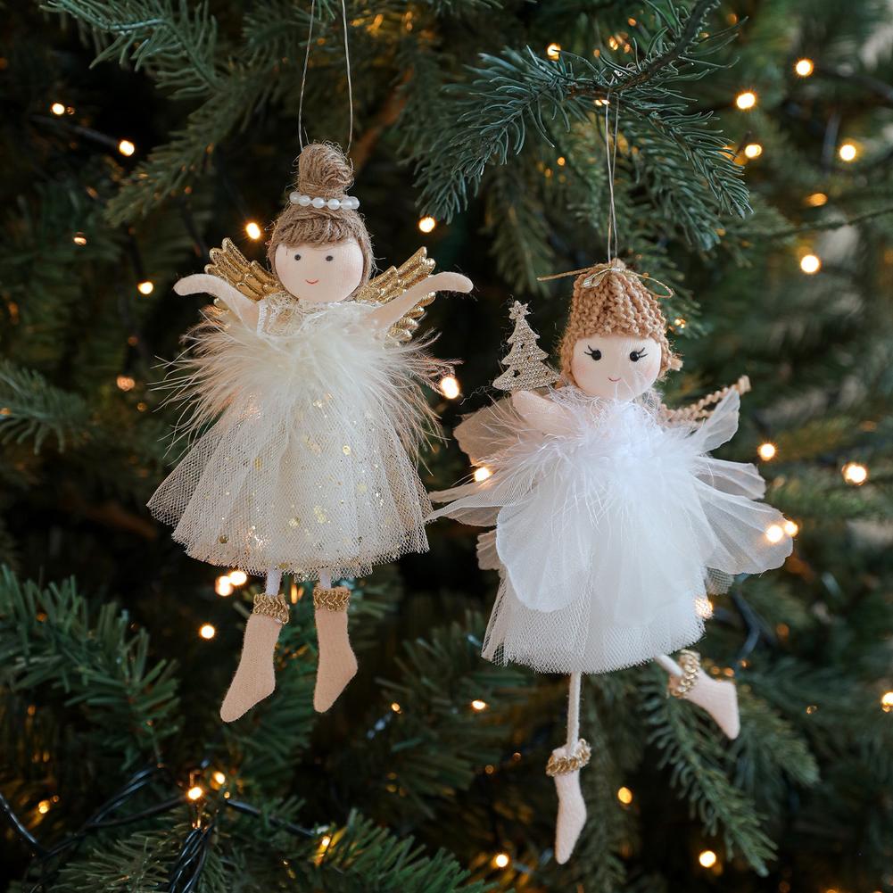 Festive Tree Decor Angel Hanging Decor Christmas Celebration Elegant Mesh Design For Holiday Decor Adorable Angel And Girl Decor
