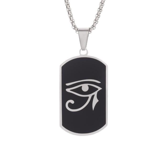 New Mens Tag Necklace for Womens Stainless Steel All Gloss Horus Eye Pendant Steel Color