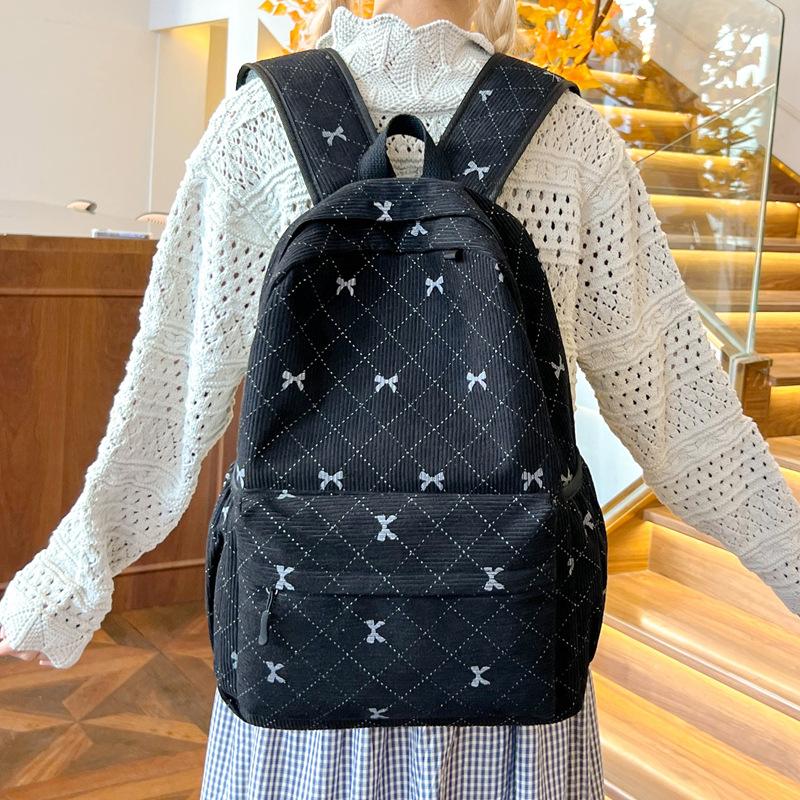Schoolbag Wholesale New Teen School Bag Corduroy Printing Primary School High School College Student Double Shoulder Back Computer Bag