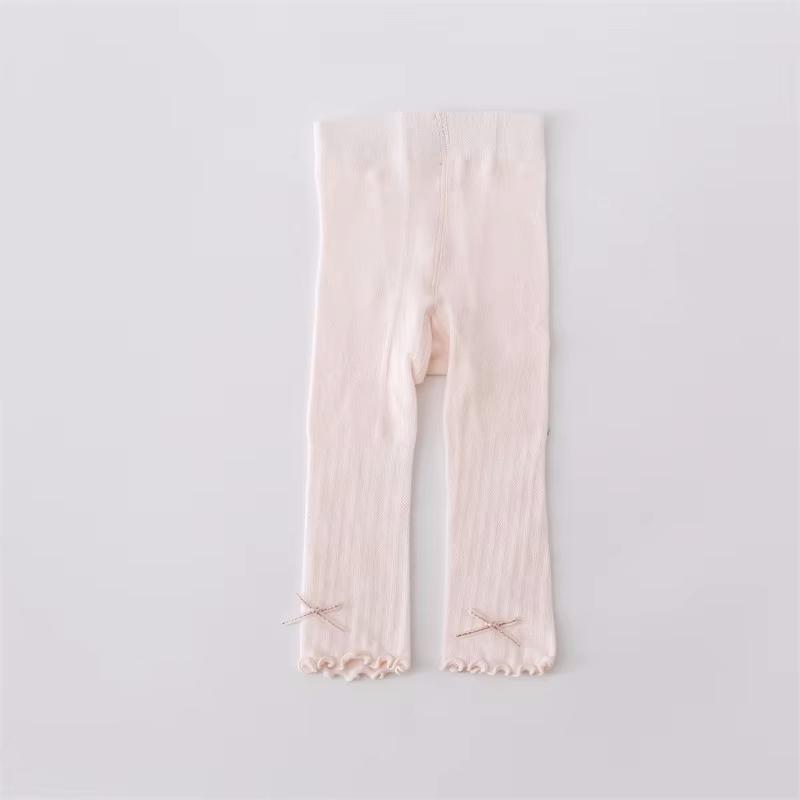 Dünne Netz-Leggings für Baby-Mädchen, Neugeborene, Baumwolle, Weiche Gestrickte Strumpfhosen für Kleinkinder, Süße Schleifen-Strumpfhosen, Sommer, 0-24 Monate