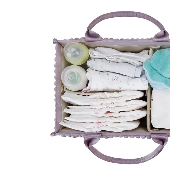 Braided Quilted Diaper Caddy Organizer Boho Nursery Storage Basket with Compartment Portable Handle Baby Wipes Diaper Bag Bin Newborn Essentials