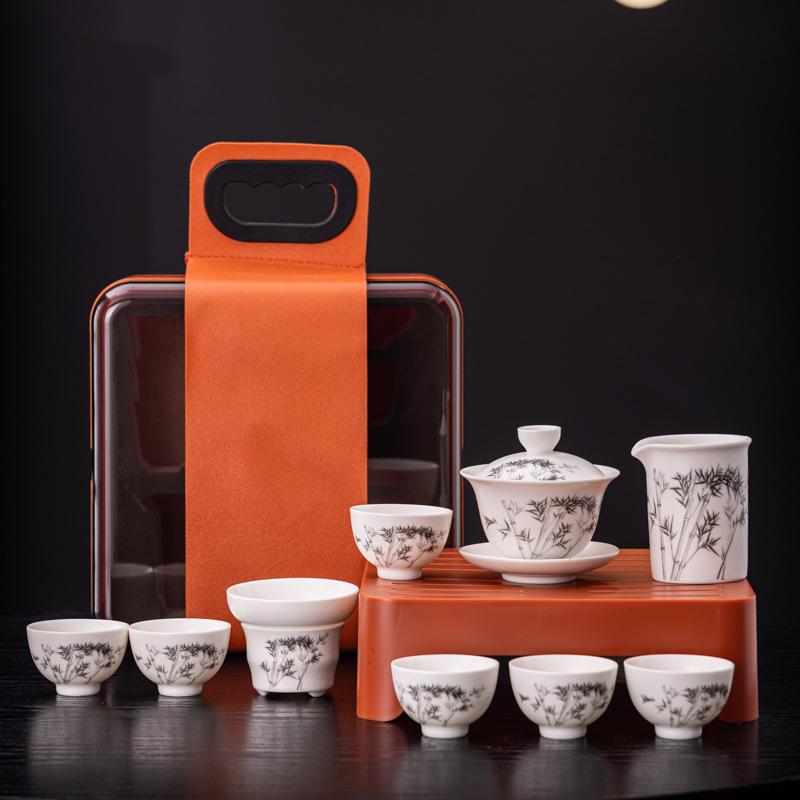 New ceramic Bai Ru kiln Kung Fu travel tea set set, suitable for business enterprises, company events, festivals, and opening gifts