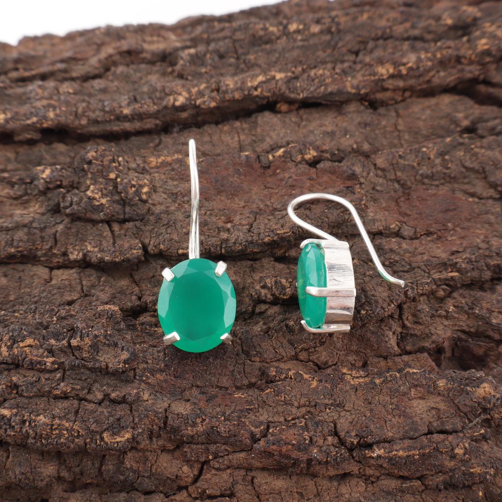 Green Onyx 925 Solid Sterling Silver Earrings, Handmade Gemstone Earrings Jewelry, Gifts For Wife Brand New Earrings
