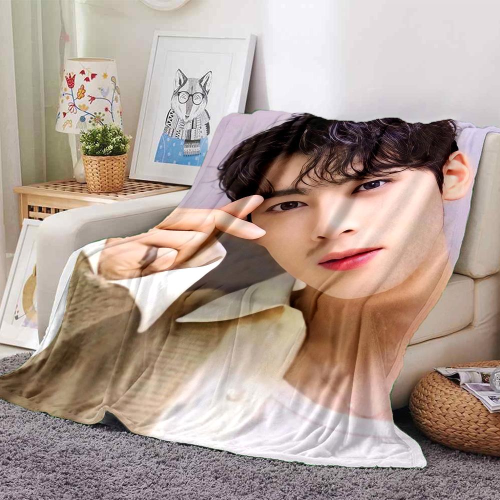 1Pc Cha Eunwoo Blanket Soft Comfortable Polyester Blanket All Seasons Use Suitable Bedroom Office Outdoor Ideal Christmas Gift Choice Print Home Blank