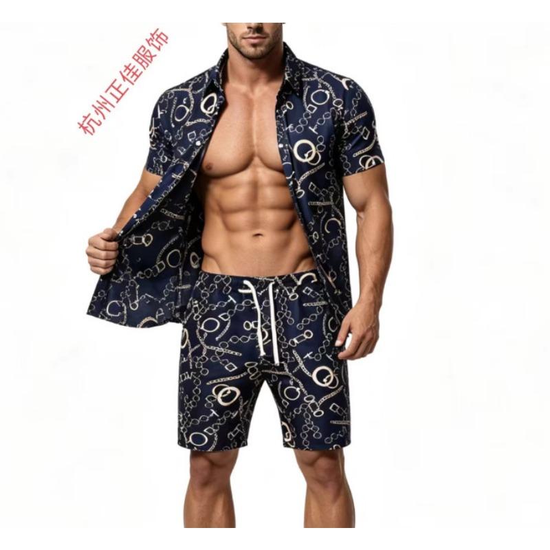 Herren Hemd mit Paisley-Print, kurzärmlig, und Shorts Set