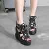 Summer New Roman Sandals Women's High-heeled Floral Lace-up Wedge-heeled Fish-mouth Thick Soles Women's Shoes Zipper