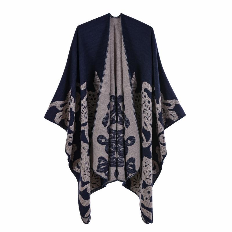 Women's scarf shawl creative new fashion imitation cashmere jacquard split fork thickened large cape air conditioner warm shawl