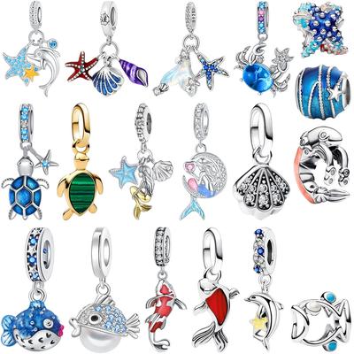Sparkling Copper Colourful Starfish Crab Shell Conch Dangle Charm Beads Fit Original Bracelet Fine Jewelry Diy Gift