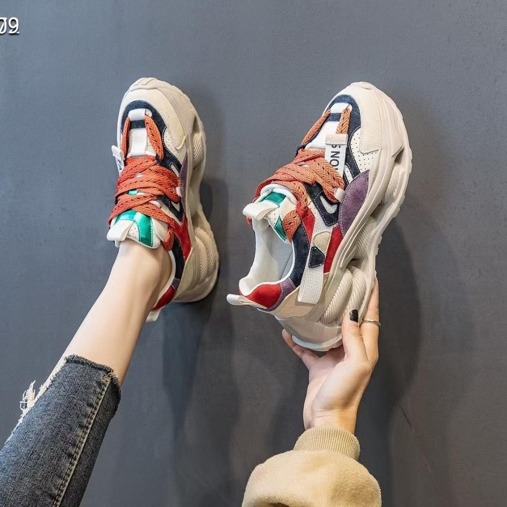 European station dad shoes women 2025 spring and summer explosion Internet celebrity leather color matching platform comfortable sports and leisure s