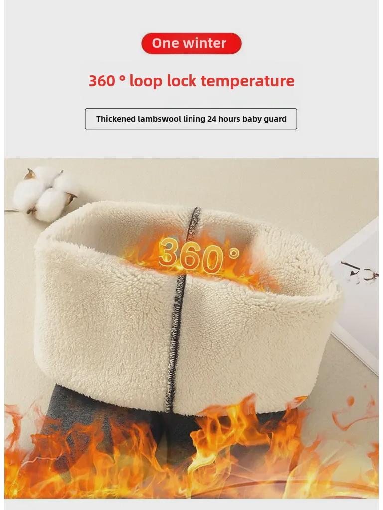 Dívčí teplé legíny s podšívkou ze sametu: Zesílené zimní jednodílné kalhoty z jehněčí vlny