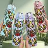 1PC Bohemian Leaf Flower Botanical Print 750ml Color Plastic Sports Water Bottle Leakproof Flip Straw Lid Suitable for Sports Office Home Use