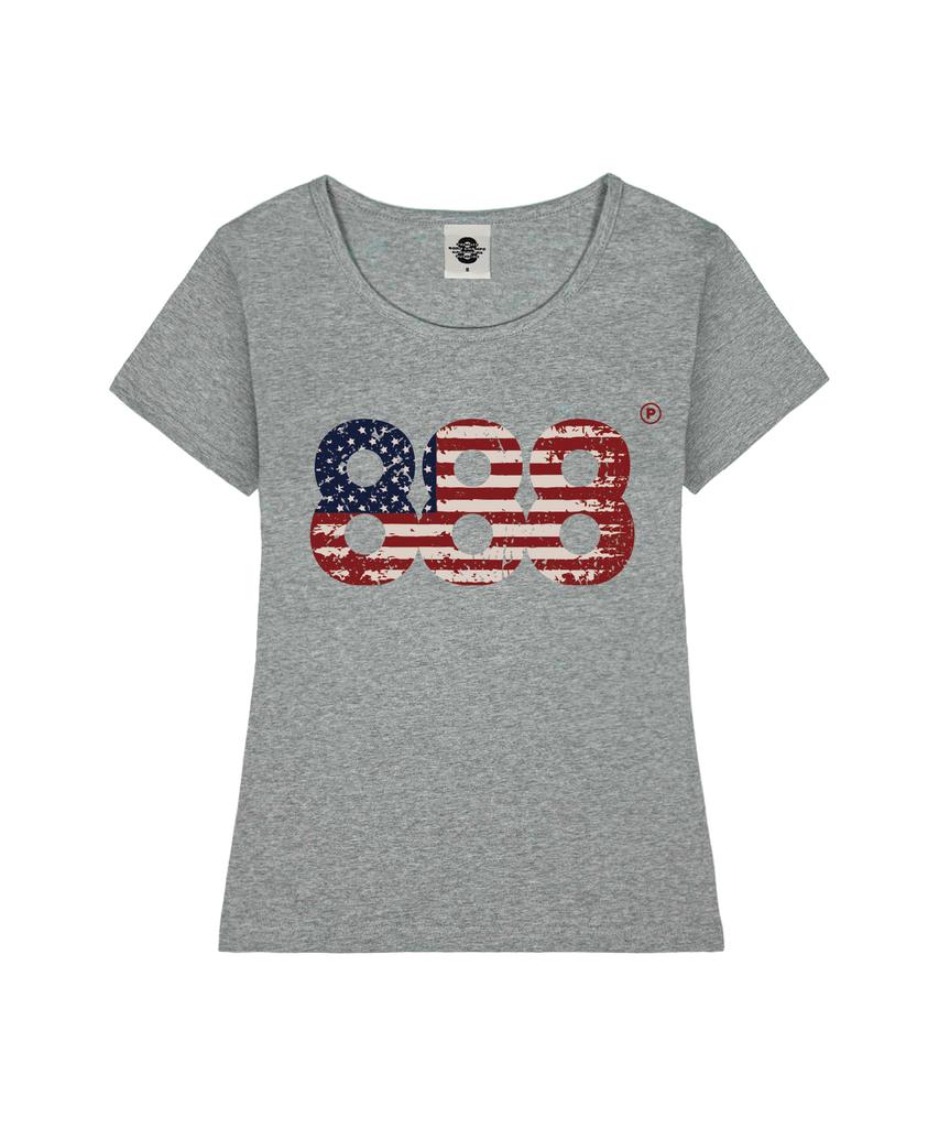 PRIMATE Usa Number.888 Women'S U-Neck Slim Fit Short Sleeve T-Shirt 6 Colors