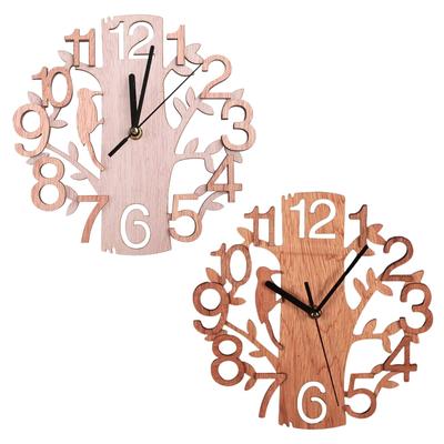 23cm Tree Shaped Wooden Wall Clock Battery Operated Housewarming Clocks Gifts
