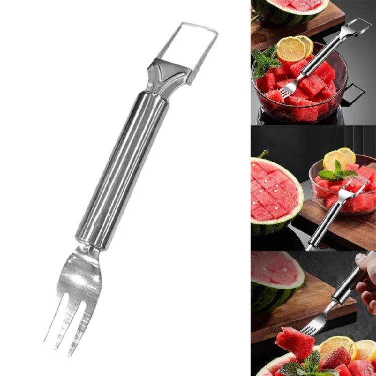 Stainless Steel 2 in 1 Watermelon Fork Slicer Tool Kitchen Fruit Cutting Fork Watermelon Cutting Tool Easy To Use