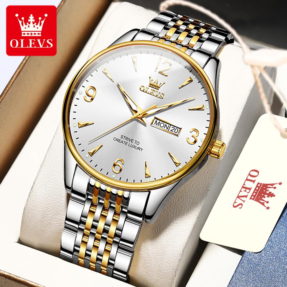 OLEVS Watches for Men Stainless Steel Waterproof Calendar Week Luminous Men's Watches Original Brand Luxury Quartz Watches 2928