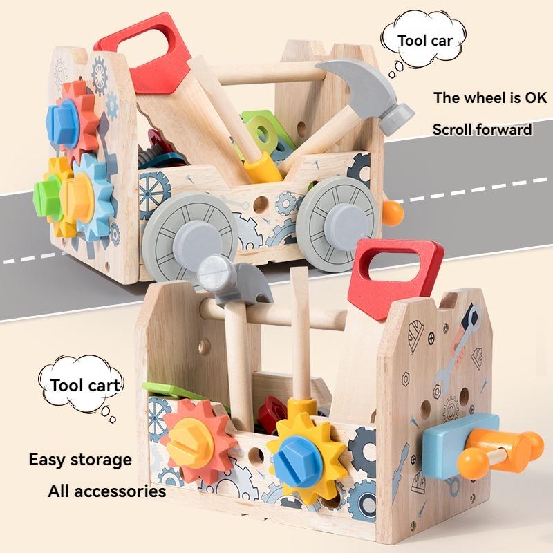 Kids Wooden  Tool Box Toy Pretend Game Puzzle Disassembly Set Simulation Multifunctional Repair Carpenter Tool Boy Gift