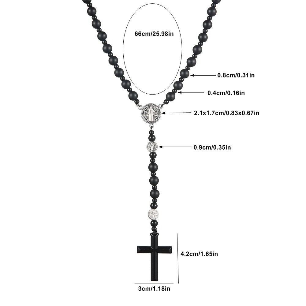 Rosario Nero alla Moda con Perline Rotonde Croce Classica con Ciondolo Regalo Rosario