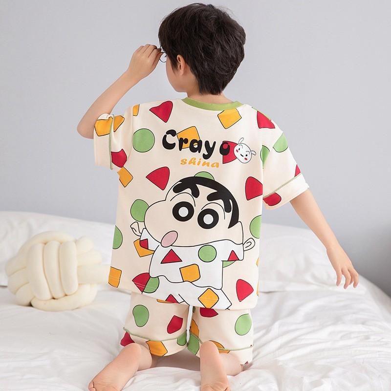 Boys Cotton Short Sleeve Pajama Set Lightweight Sleepwear Kids Teens Home Outfit