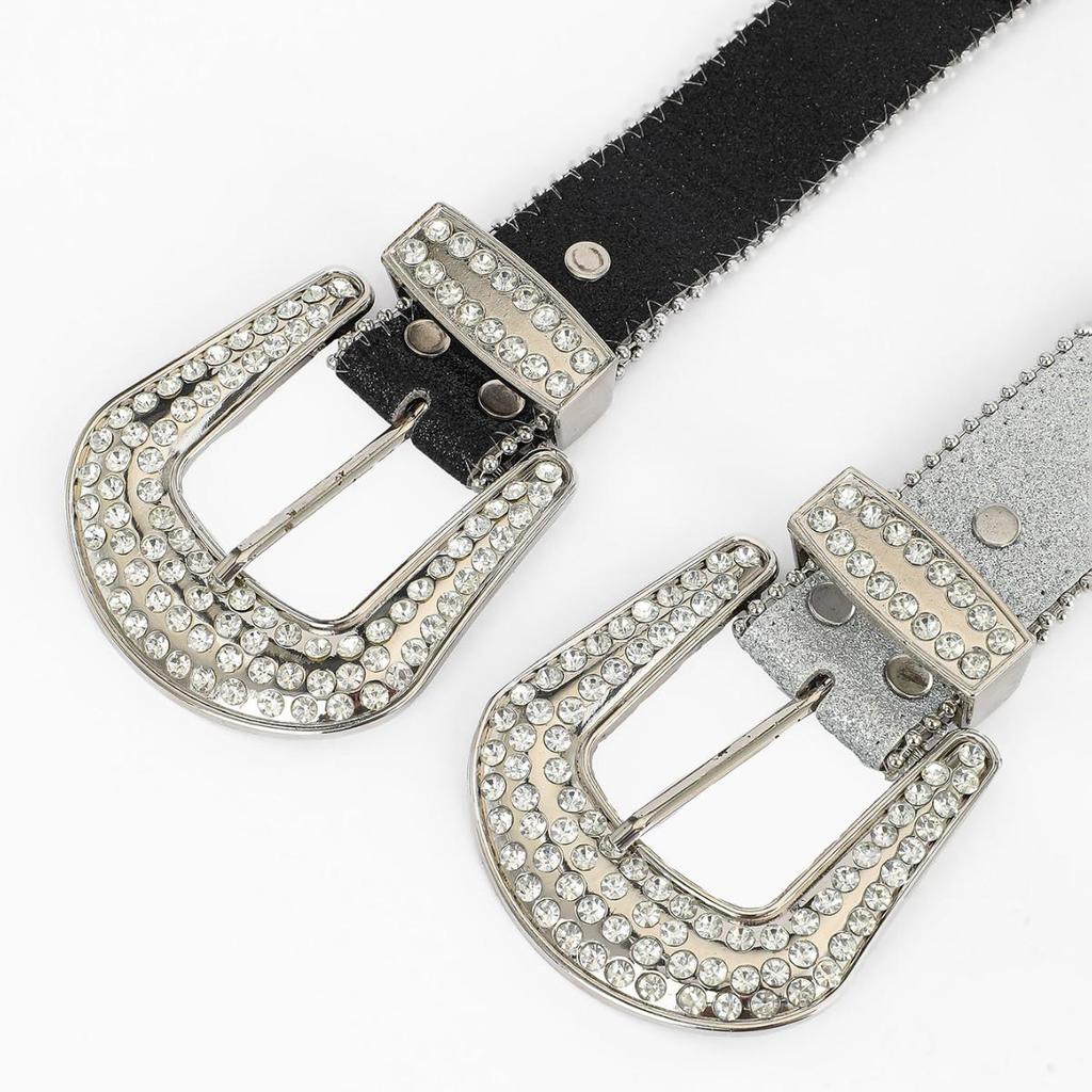 2025 Versatile Rhinestone Leather Belt with Sequin Decor for Men and Women