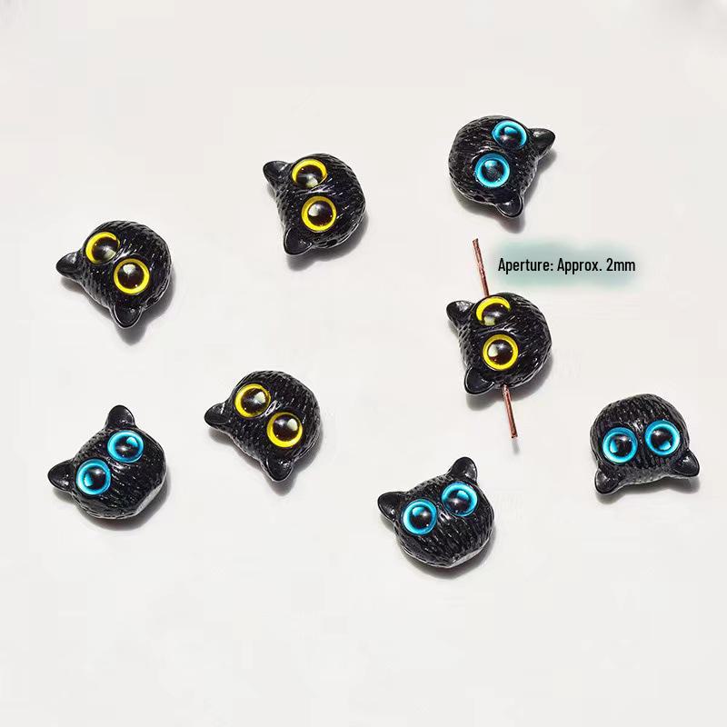 Akrylová hlava černé kočky DIY korálkový vlasový doplněk a sada přívěsku na telefon.