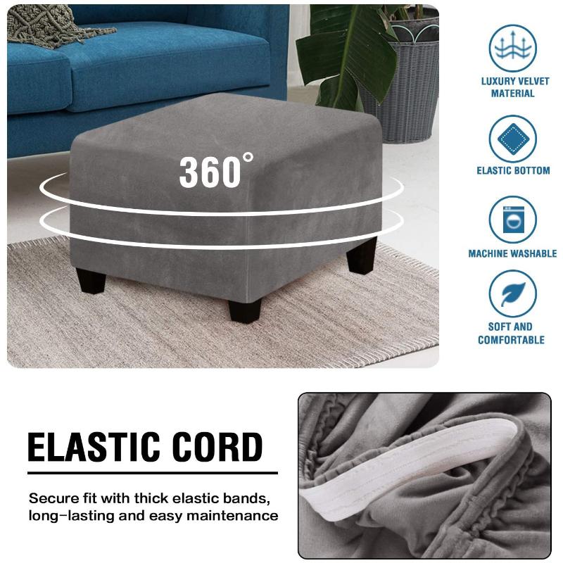Velvet Fabric Square Ottoman Covers Stretch Footstool Cover Bench Storage Stool Cover Washable Household Furniture Protector Cover Sets 3 Size