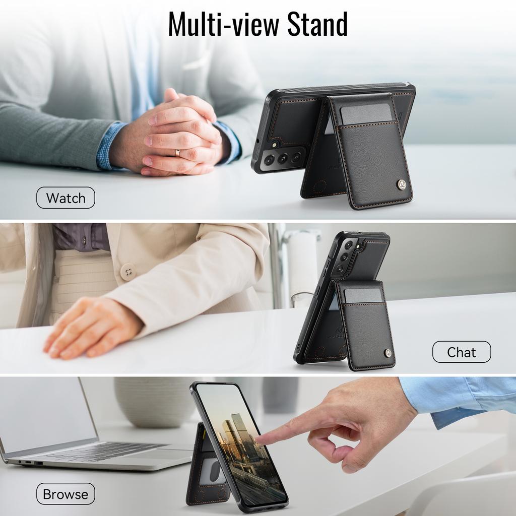 For Samsung Galaxy S22 5G Leather Back Cover Magnetic Case JEEHOOD J06 Phone Case with Card Bag RFID Blocking