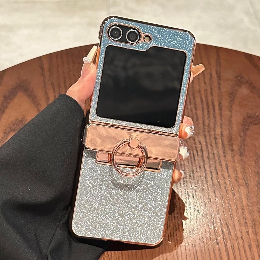

Glitter Gradient Ring Holder Bracket Case for Samsung Galaxy Z Flip 6 5 4 3 Flip6 Diamond Plating Stand Bling Shockproof Cover for Samsung Z Flip 3