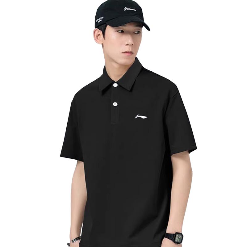 Li Ning Polo Shirts Unisex Black Lapel Moderate Straight Fit LSKS110-1