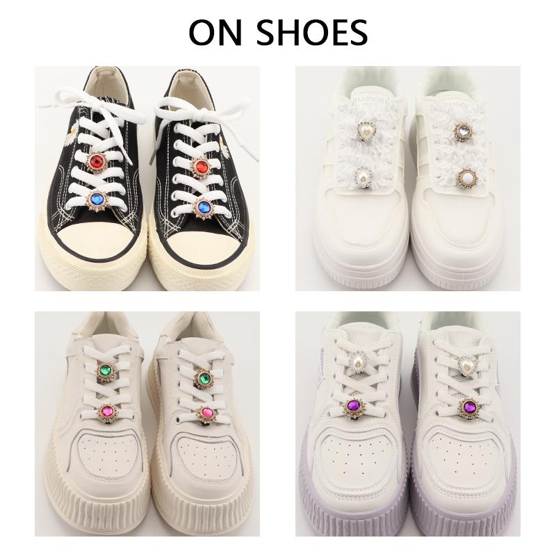 New 1Pcs Rhinestone Pearl Shoelaces Clips Decoration Shoe Charms Decorative Shoe Clips Gem Accessories for Sneakers Casual Shoes