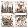 Christmas Theme Short Plush Pillow Cover Set Holiday Print Cushion Case for Living Room Sofa Home Decor 45x45cm