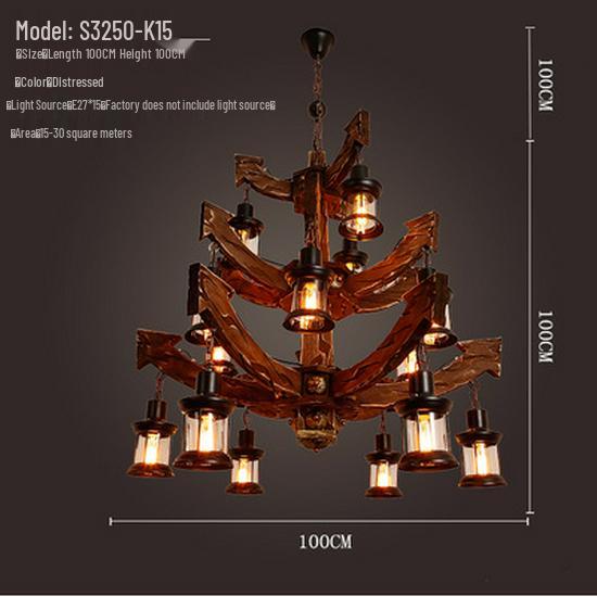 Vintage Industrial Wood Chandelier for Restaurants & Cafes