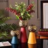 Gold-plated Hammer Pattern Ceramic Vase Creative Plant Pots Table Decoration Flower Arrangement Floral Vase Room Aesthetic Decor