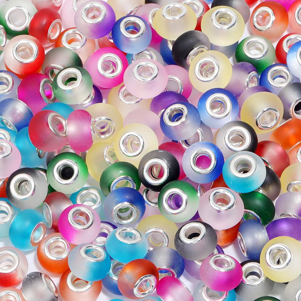 20Pcs/Lot 14×9mm Resin Beads For Bracelet Necklace Making Frosted Dual Color 5mm Large Hole Beads Diy Charm Jewelry Accessories