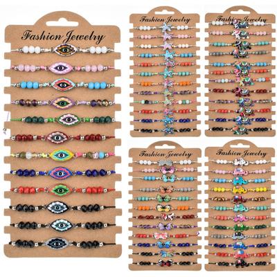 12 kusů/sada Nastavitelný ručně tkaný korálkový náramek Bohemian Evil Eye