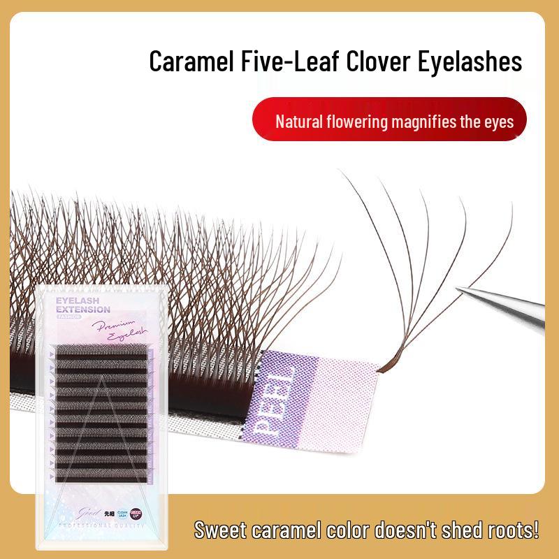 

Deep Brown 5-Leaf Clover Bloom Eyelashes - Long-Lasting, Natural Look False Eyelashes Deep Caramel 5-Leaf Clover 0.05 D