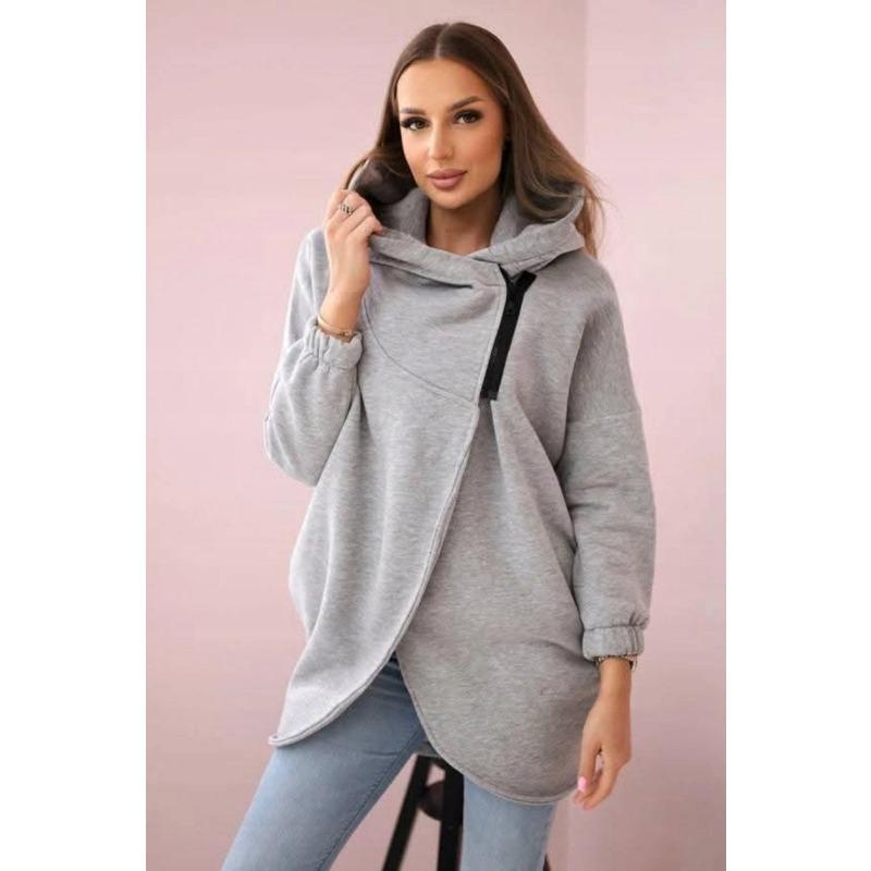 Damenmode, lässig, einfarbig, bedruckt, Herbst-Winter, langärmelig, mit Kapuze, Jacken und Mäntel