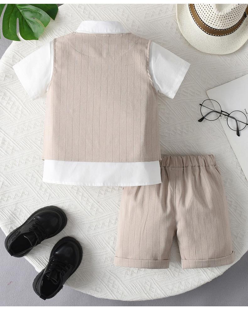 Children's British Style Summer Set: Short-Sleeve Top, Shorts, and More. Boys' Formal Wear.