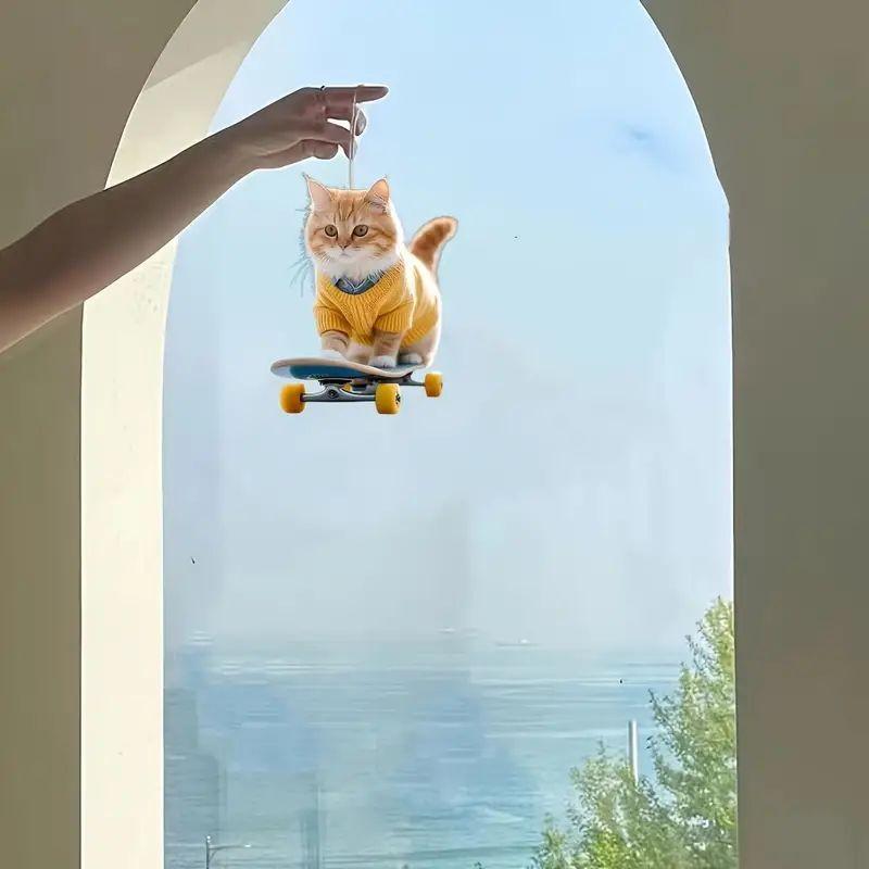 Unique Acrylic Flat Skateboard Cat Car Decoration Adorable Cartoon Style For Interior Charm
