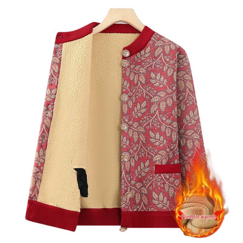 Cárdigan Acogedor de Lana con Forro de la Abuela: Abrigo Grueso y Cálido de Otoño e Invierno para Mujeres de Mediana Edad y Mayores