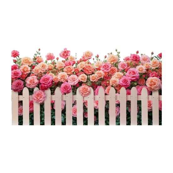 Fence Rose Bush Wall Sticker Removable Waterproof PVC Red Flower Pattern Sticker Home Office Living Room Bedroom Wall Decoration Decal