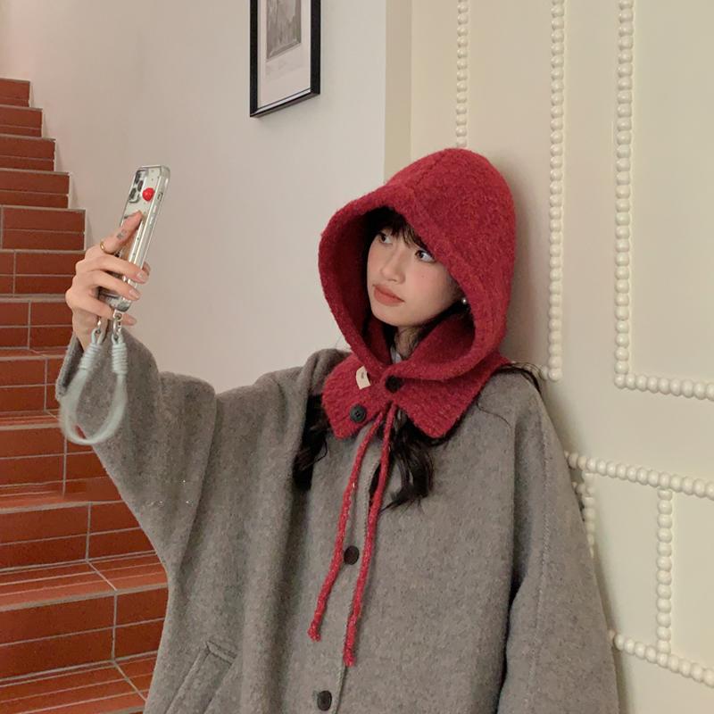 Korean Style Hat Scarf Women'S Autumn And Winter Warm Ear Protection Hooded Scarf Knitted Wool Hat