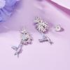 Silver Hummingbird Earrings with Flowers, 925 Silver Studs